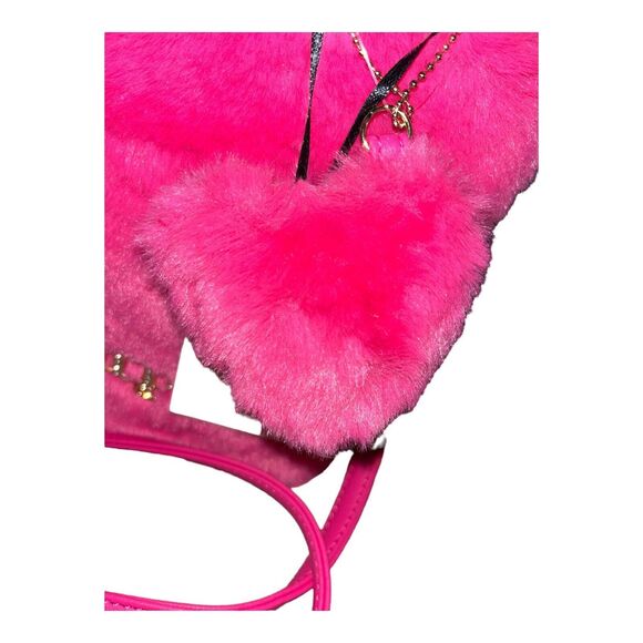 Juicy Couture Free Love Fuzzy Soft Hot Pink Satchel / Crossbody Strap NWT HTF - Picture 6 of 8
